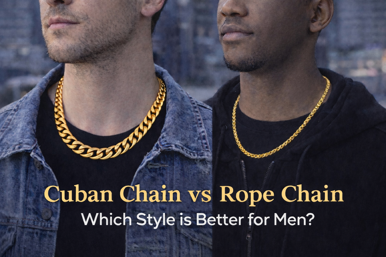 cuban chain vs rope chain men gold plated necklace comparison streetwear style