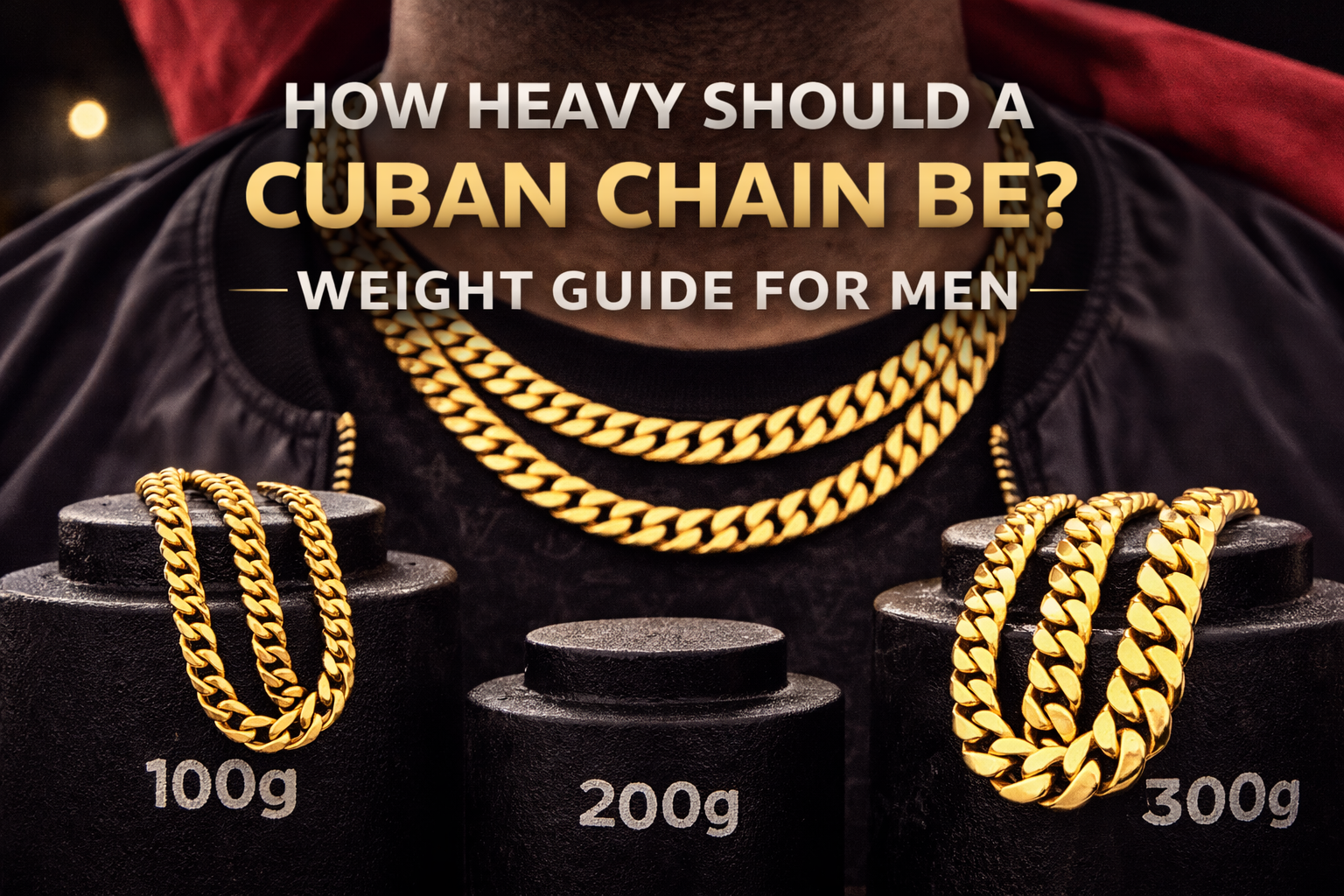 cuban chain weight comparison 100g 200g 300g men guide gold Cuban chain thickness and weight example