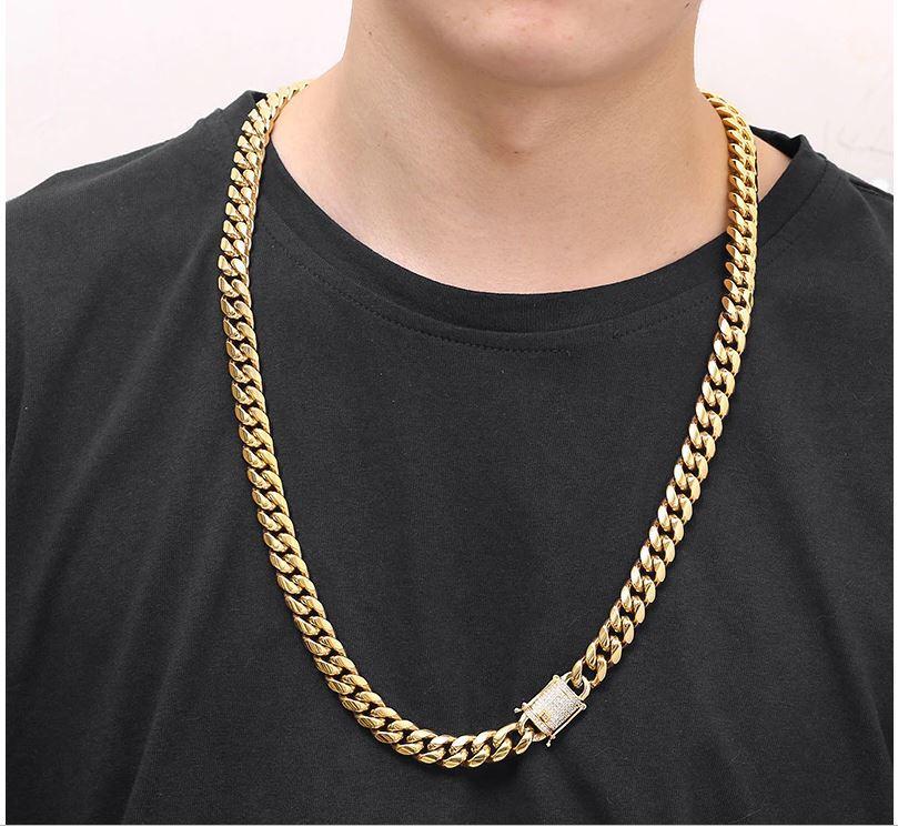 10mm Miami Cuban Link Chain Diamond Lock Necklace Jewelry Set - Gold Nation Store