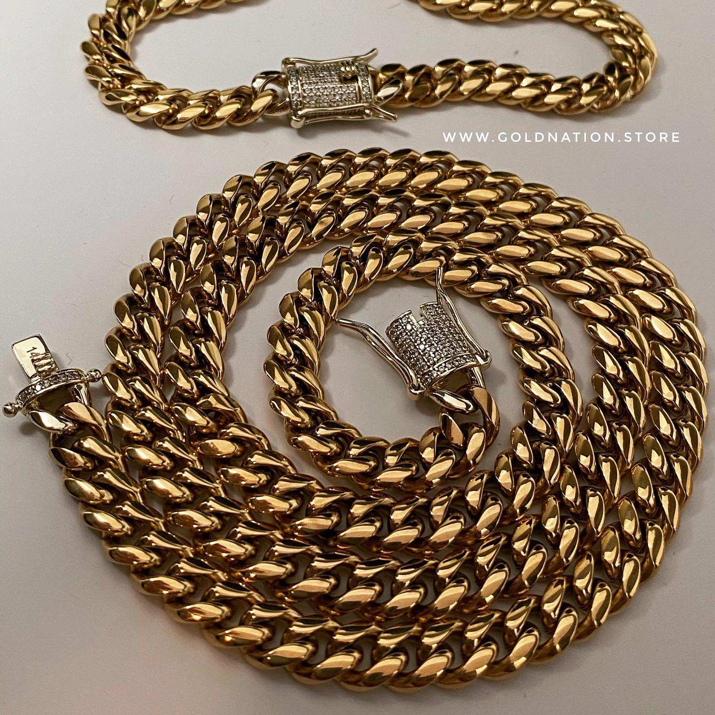 10mm Miami Cuban Link Chain Diamond Lock Necklace Jewelry Set - Gold Nation Store