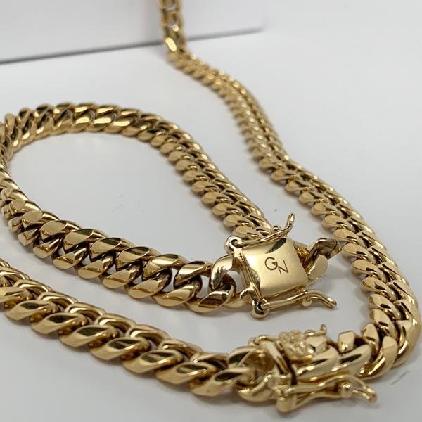 10mm Miami Cuban Link Set Box Lock Necklace Jewelry Set - Gold Nation Store