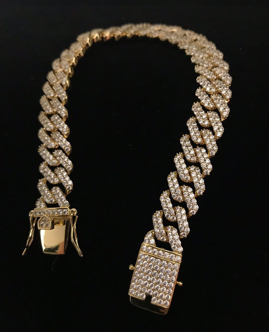 12mm Iced Diamond Prong Miami Cuban Bracelets - Gold Nation Store