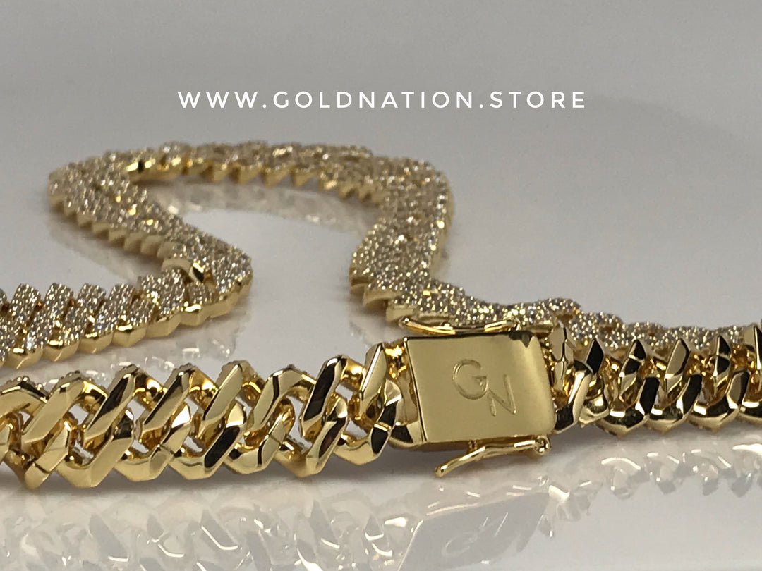 12mm Iced Diamond Prong Miami Cuban Bracelets - Gold Nation Store