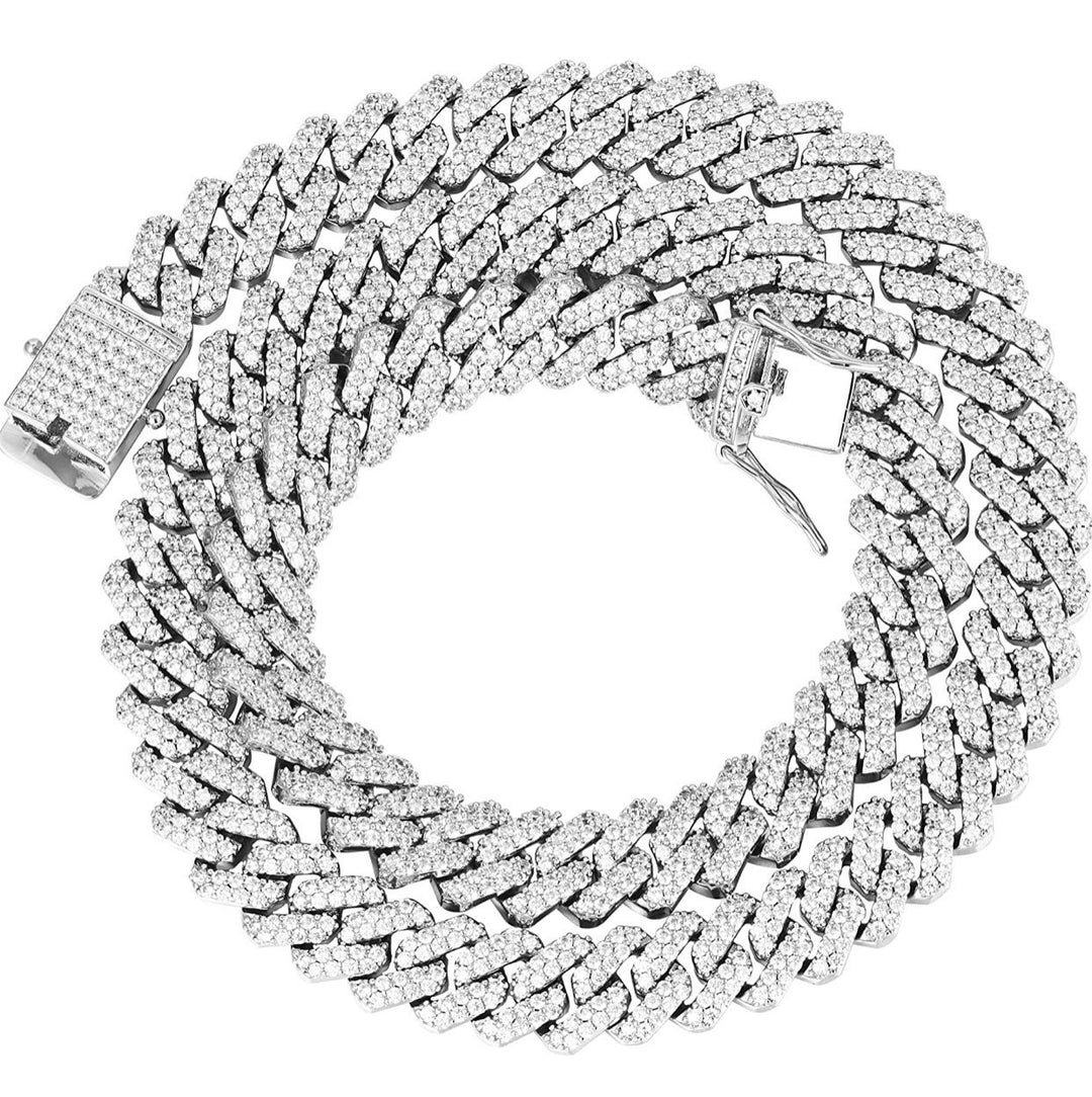 12mm Frosted Cuban Chain Necklaces White Gold - Gold Nation Store