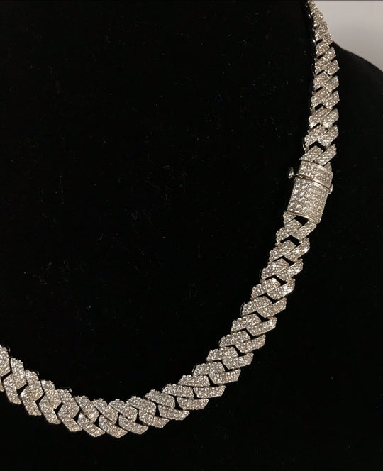 12mm Frosted Cuban Chain Necklaces White Gold - Gold Nation Store