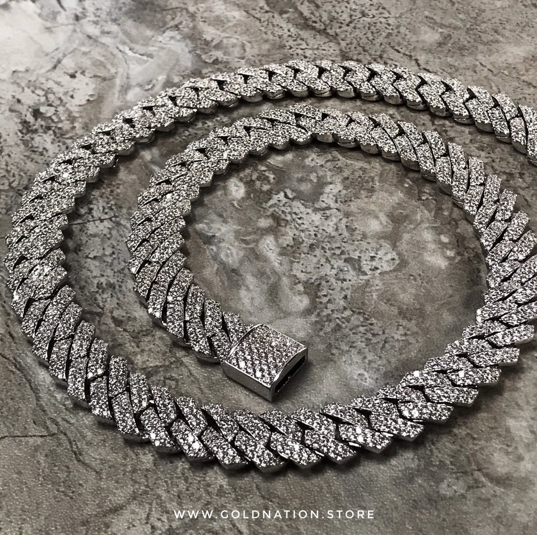 12mm Frosted Cuban Chain Necklaces White Gold - Gold Nation Store