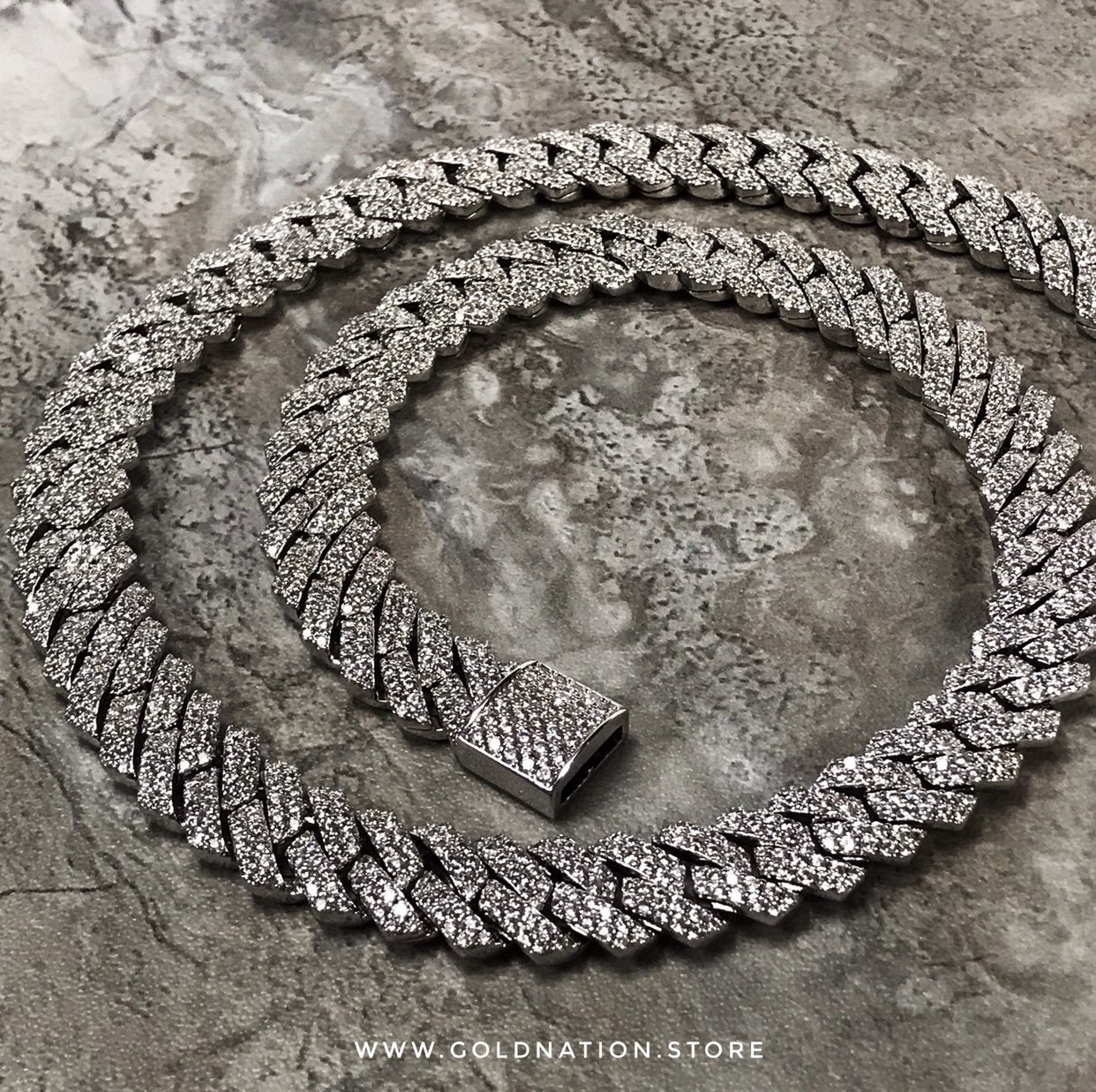 12mm Frosted Cuban Chain Necklaces White Gold - Gold Nation Store