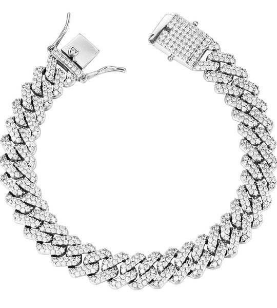 12mm Frosted Cuban Chain Necklaces White Gold - Gold Nation Store