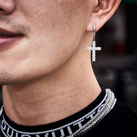 14k Goldplated Dangle Cross Huggie Hinged Hoop Earrings - Gold Nation Store