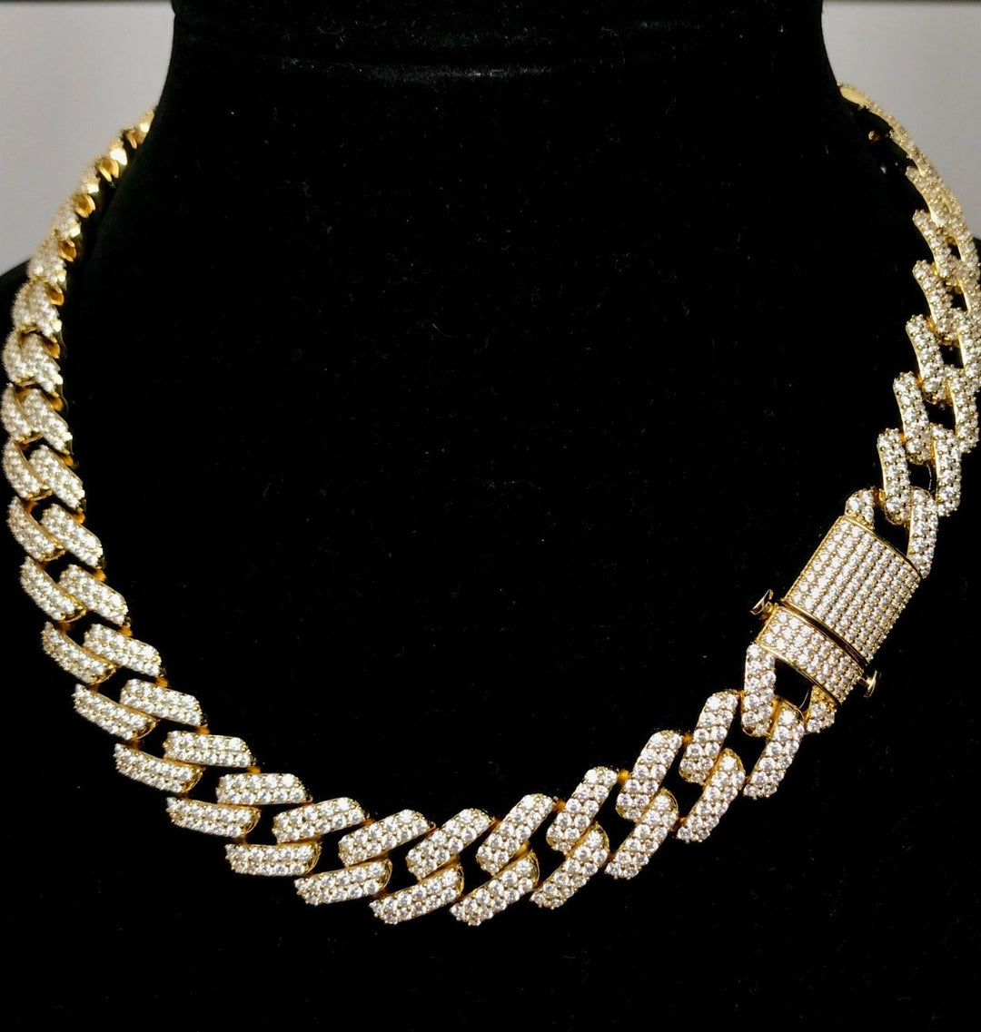 15mm Diamond Prong Link Choker 14k Gold Necklaces - Gold Nation Store