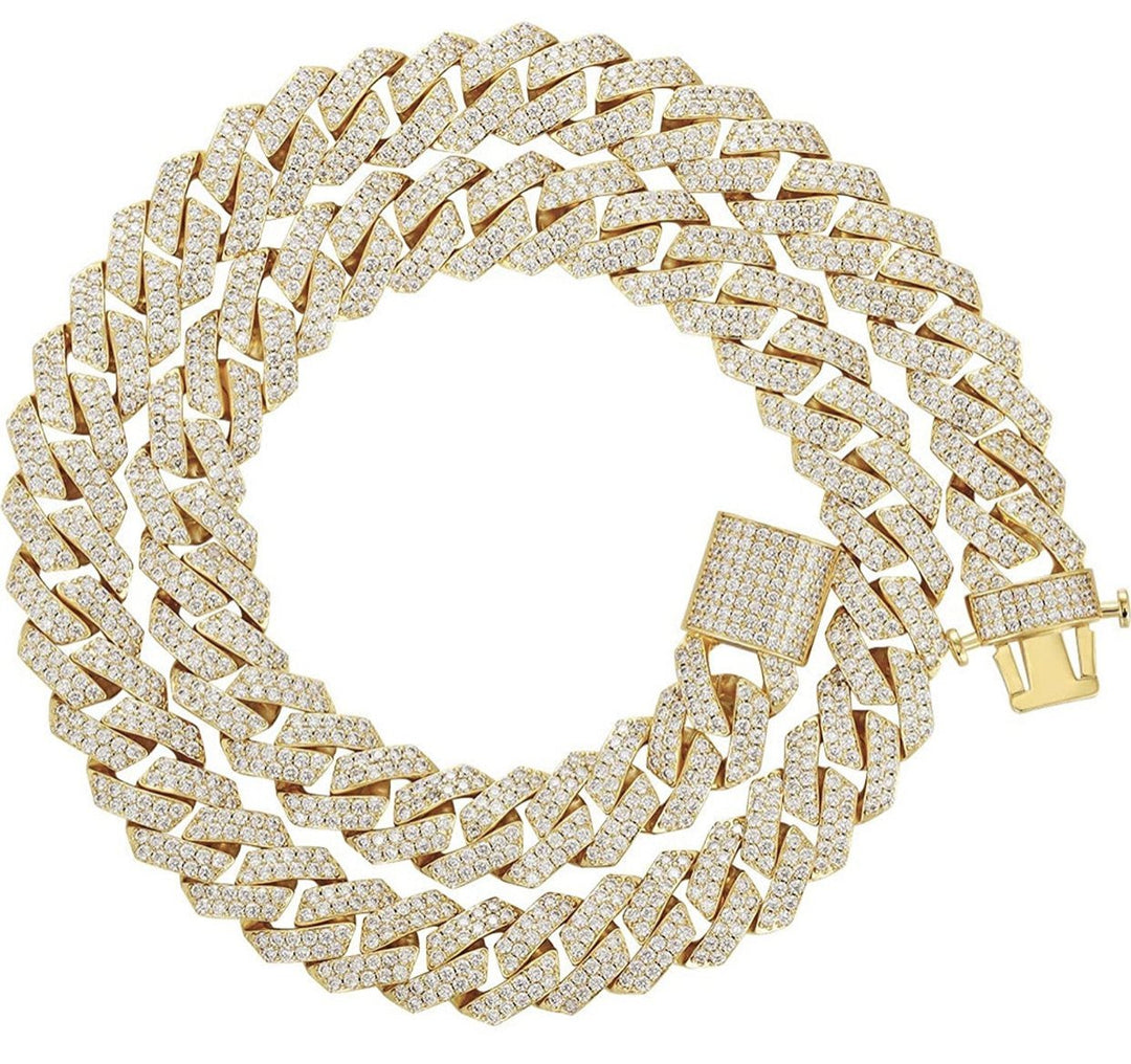 15mm Diamond Prong Link Choker 14k Gold Necklaces - Gold Nation Store