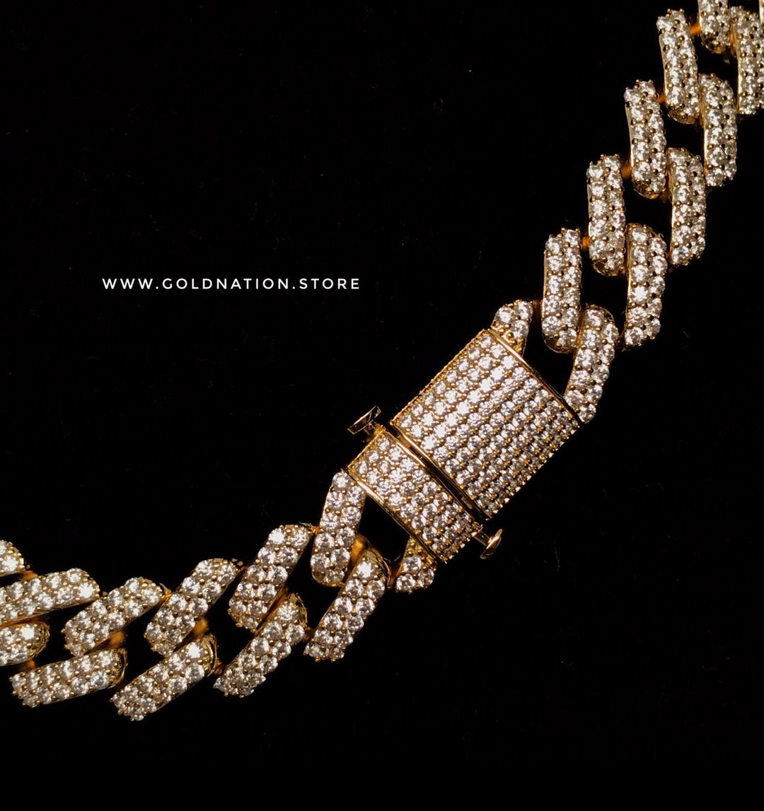 15mm Diamond Prong Link Choker 14k Gold Necklaces - Gold Nation Store