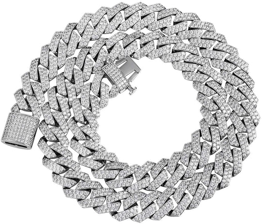 15mm Diamond Prong Link Choker White Gold Necklaces - Gold Nation Store