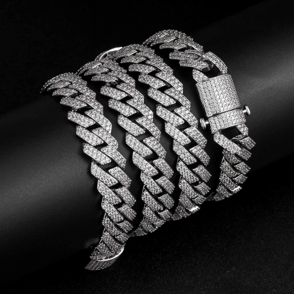 15mm Diamond Prong Link Choker White Gold Necklaces - Gold Nation Store