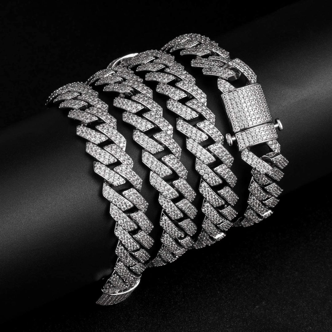 15mm Diamond Prong Link Choker White Gold Necklaces - Gold Nation Store