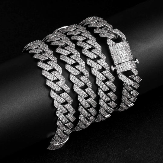 15mm Diamond Prong Link Choker White Gold Necklaces - Gold Nation Store