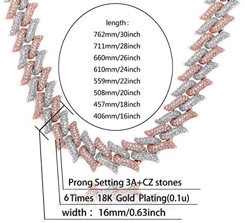 16mm Spiked Miami Cuban Diamond Chain Necklaces - Gold Nation Store
