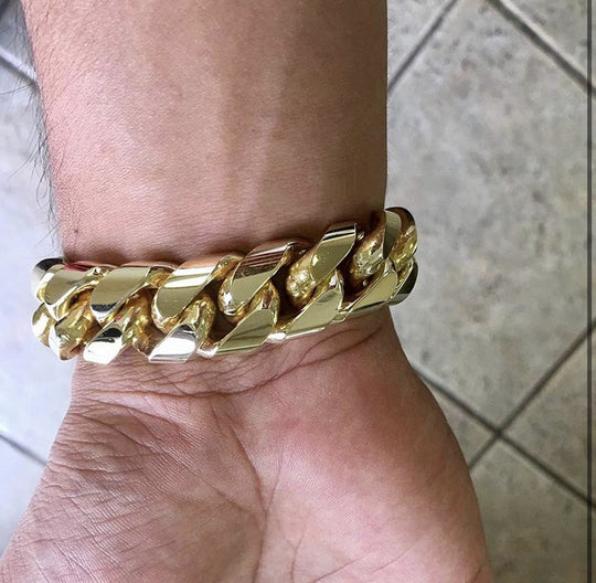 18mm Miami Cuban Link Box Lock Necklace Jewelry Set - Gold Nation Store