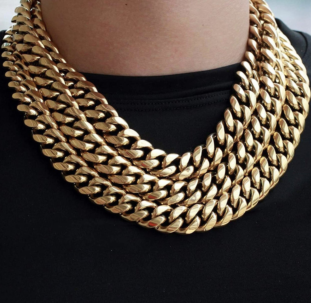 18mm Miami Cuban Link Box Lock Necklace Jewelry Set - Gold Nation Store