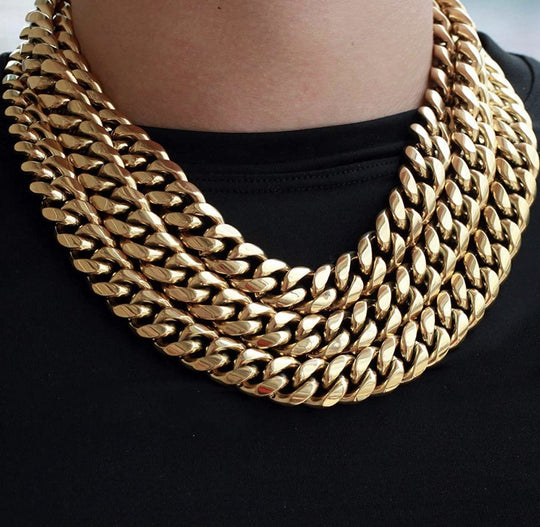 18mm Miami Cuban Link Box Lock Necklace Jewelry Set - Gold Nation Store