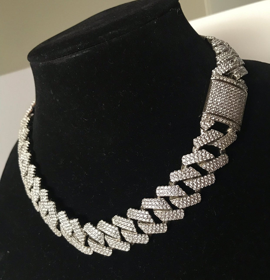 19mm Diamond Prong Link Choker Necklaces - Gold Nation Store