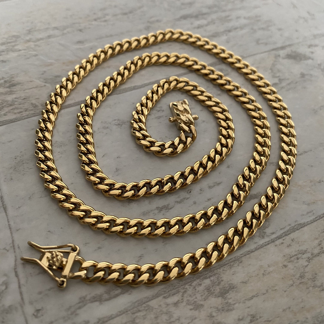 6mm Miami Cuban Link Box Lock Necklaces Jewelry Set - Gold Nation Store