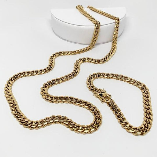 8mm Miami Cuban Link Box Lock Necklace Jewelry Set - Gold Nation Store