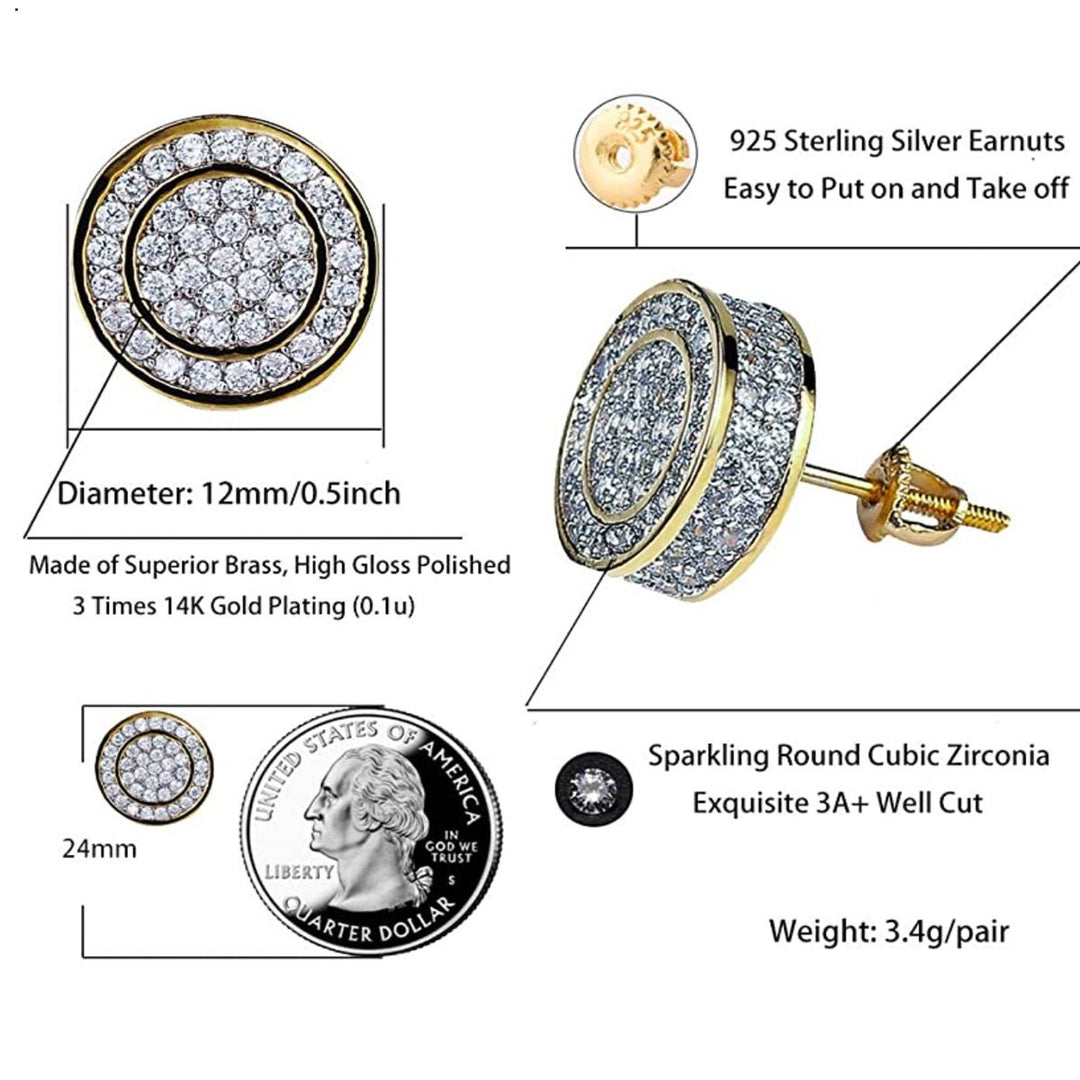 925 Sterling Silver CZ Hypoallergenic Round Earrings - Gold Nation Store
