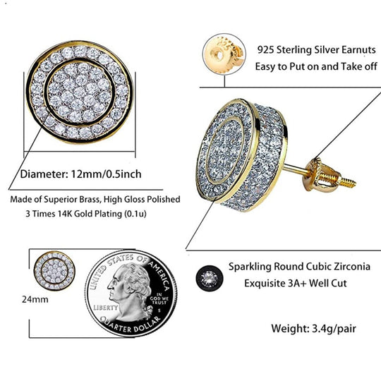 925 Sterling Silver CZ Hypoallergenic Round Earrings - Gold Nation Store