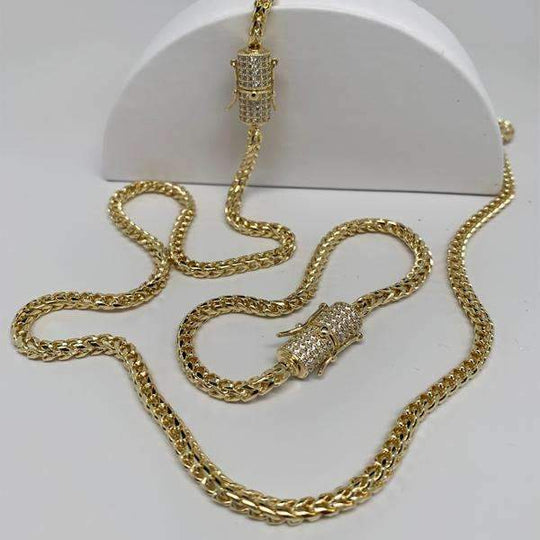 4mm Franco Snake Chain Necklace Jewelry Set (Diamond Lock) - Gold Nation Store
