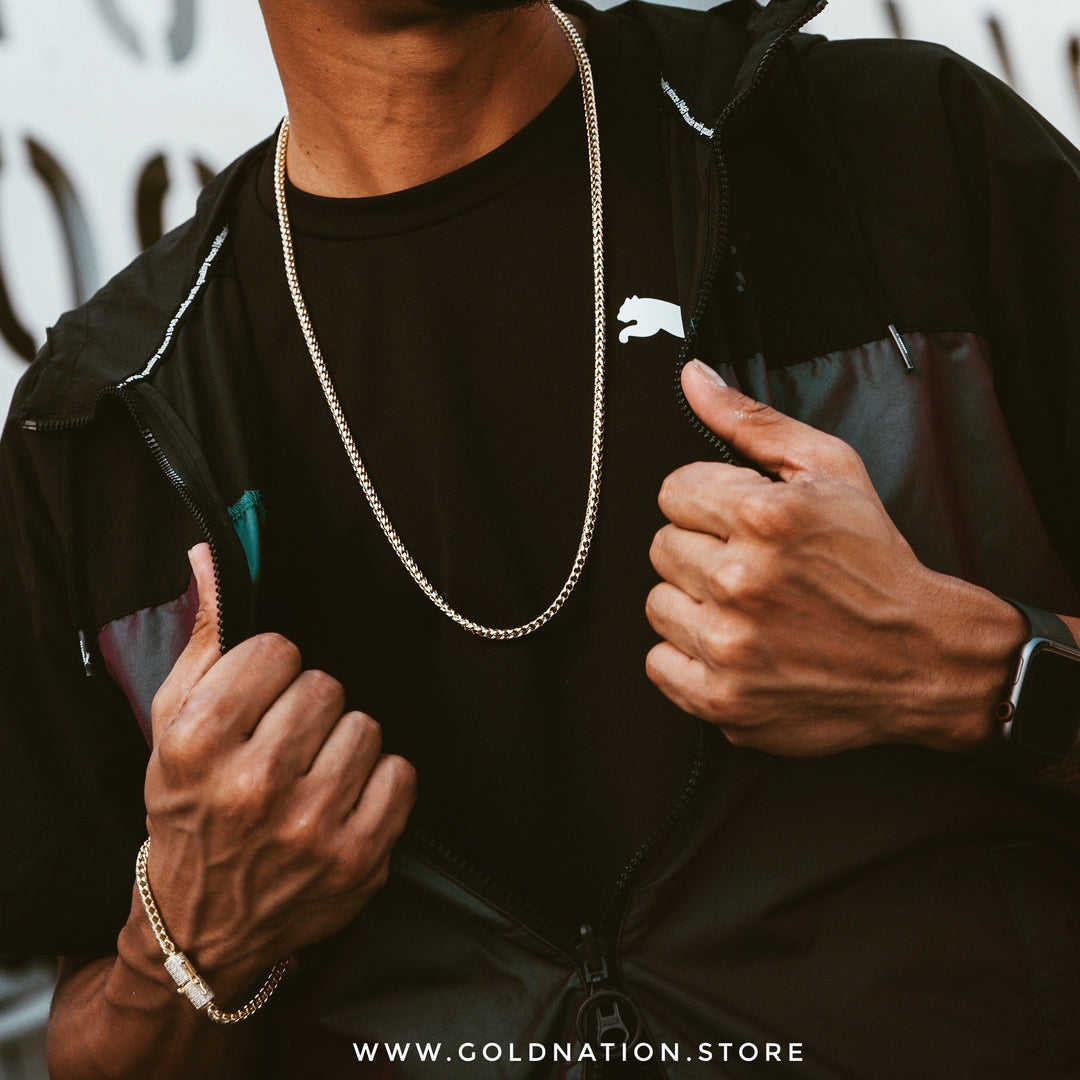 4mm Franco Snake Chain Necklace Jewelry Set (Diamond Lock) - Gold Nation Store