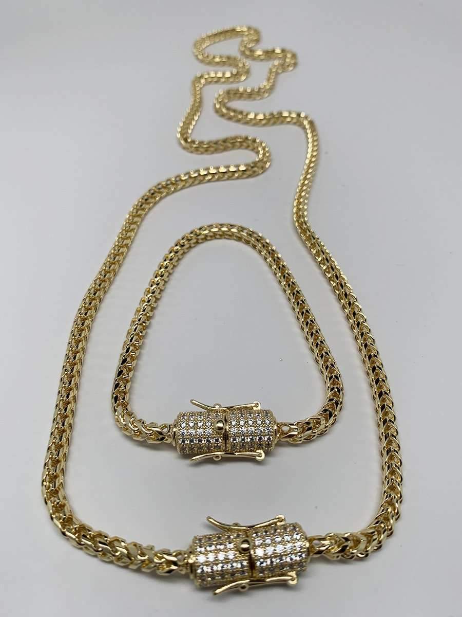 4mm Franco Snake Chain Necklace Jewelry Set (Diamond Lock) - Gold Nation Store