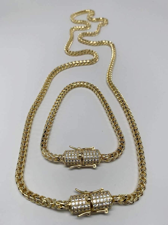 4mm Franco Snake Chain Necklace Jewelry Set (Diamond Lock) - Gold Nation Store