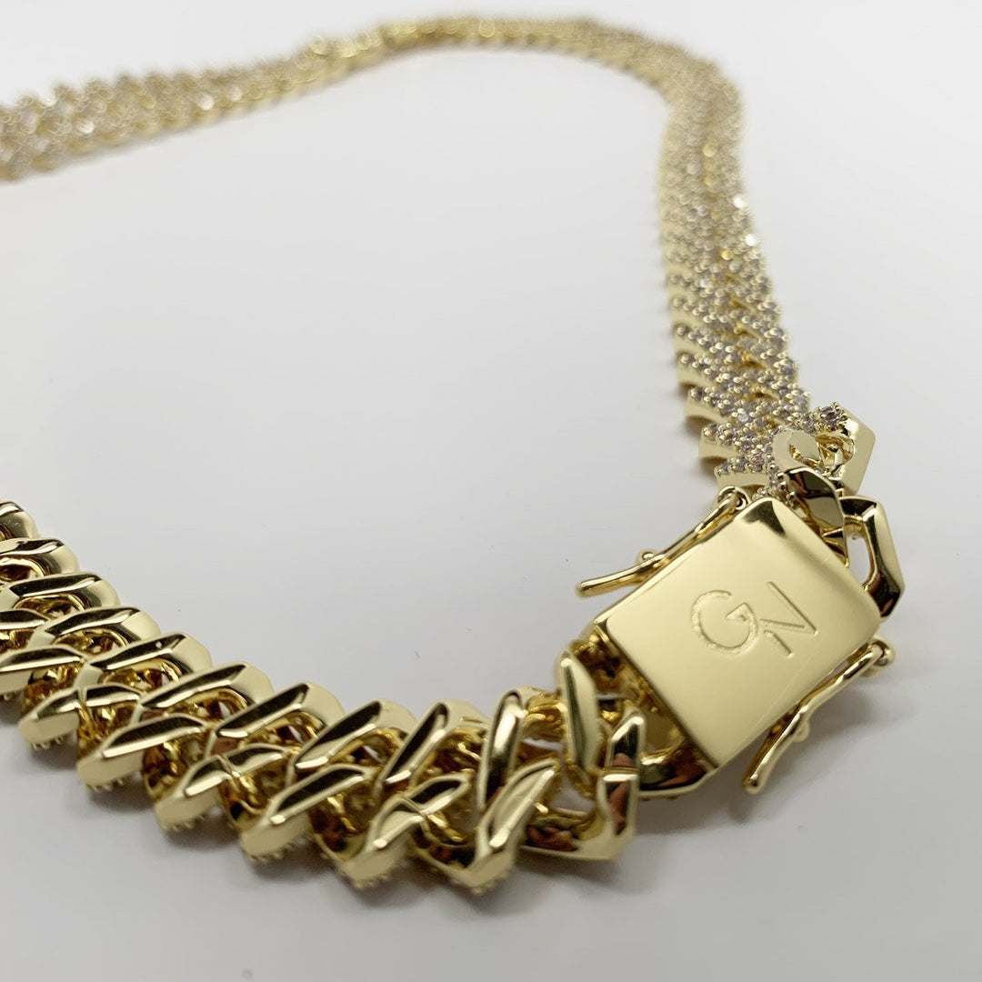 12mm Frosted Cuban Chain - Women Necklaces - Gold Nation Store