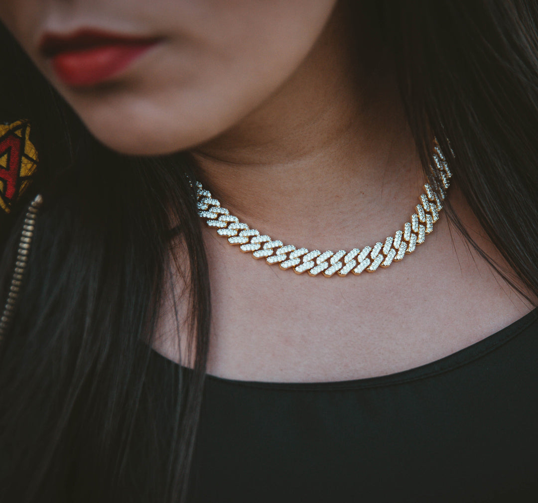 12mm Frosted Cuban Chain - Women Necklaces - Gold Nation Store