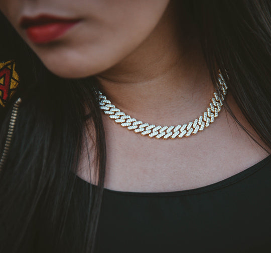 12mm Frosted Cuban Chain - Women Necklaces - Gold Nation Store
