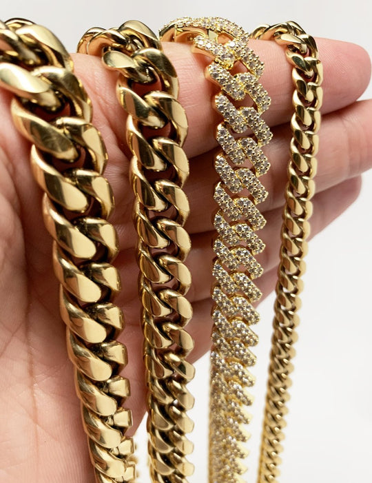 12mm Frosted Cuban Chain - Women Necklaces - Gold Nation Store
