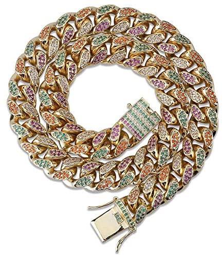 14mm - 18mm Frosted Miami Rainbow Cuban Chain Necklaces - Gold Nation Store