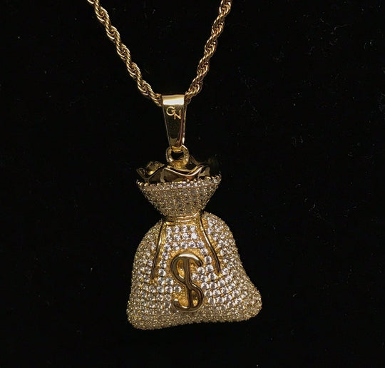 Iced Money Bag Pendants - Gold Nation Store