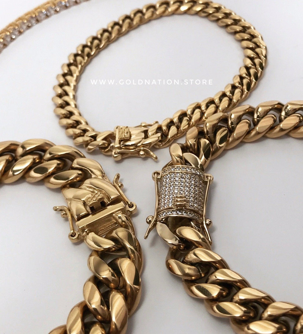 12mm Miami Cuban Bracelet Diamond Lock - Gold Nation Store