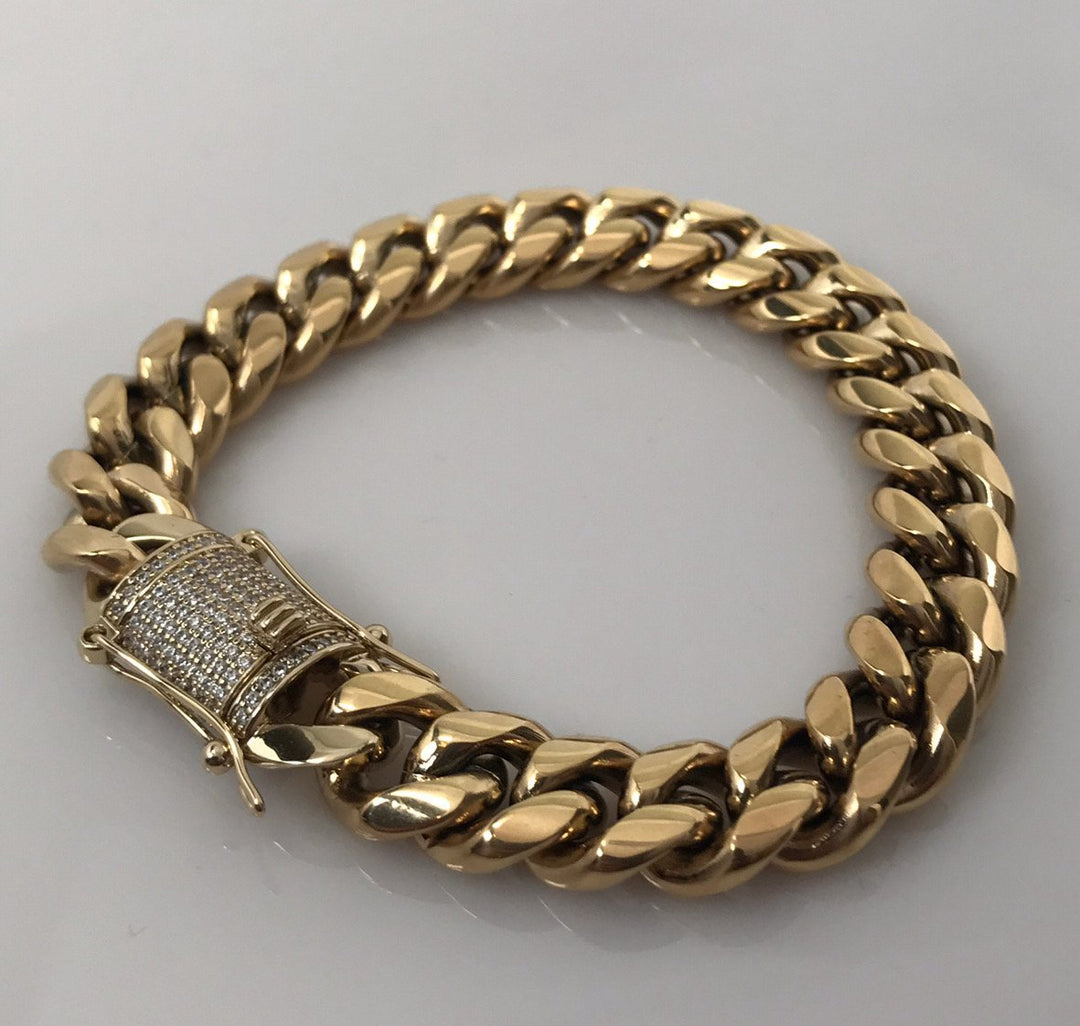 12mm Miami Cuban Bracelet Diamond Lock - Gold Nation Store
