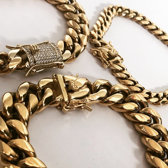 14mm Miami Cuban Box Lock Bracelets - Gold Nation Store
