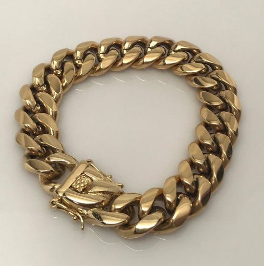 14mm Miami Cuban Box Lock Bracelets - Gold Nation Store
