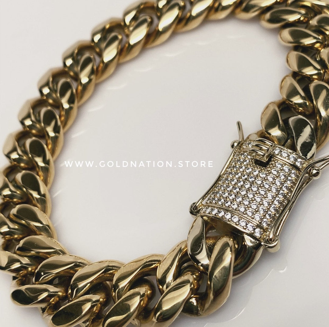 14mm Miami Cuban Diamond Lock Bracelets - Gold Nation Store