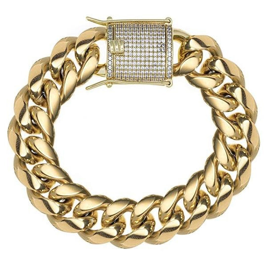 14mm Miami Cuban Diamond Lock Bracelets - Gold Nation Store