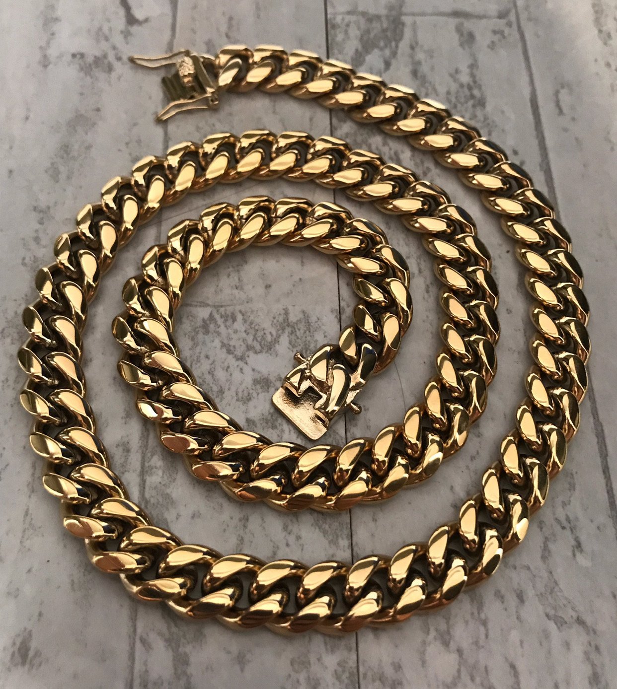 12mm Miami Cuban Link Box Lock Necklaces Jewelry Set – Gold Nation
