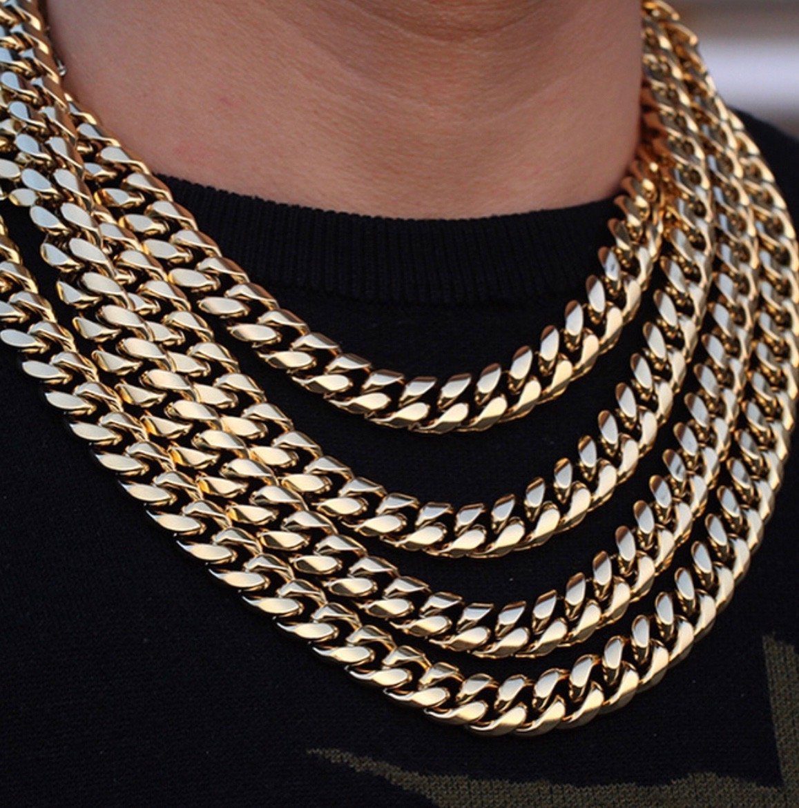 12mm Miami Cuban Link Box Lock Necklaces Jewelry Set – Gold Nation