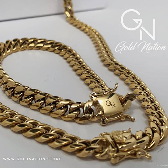 12mm Miami Cuban Link Box Lock Necklaces Jewelry Set - Gold Nation Store