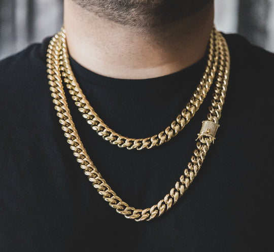 14mm Miami Cuban Link Diamond Lock Necklaces Jewelry Set - Gold Nation Store