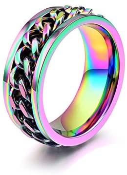 Rainbow Spinner Cuban Link Rings - Gold Nation Store